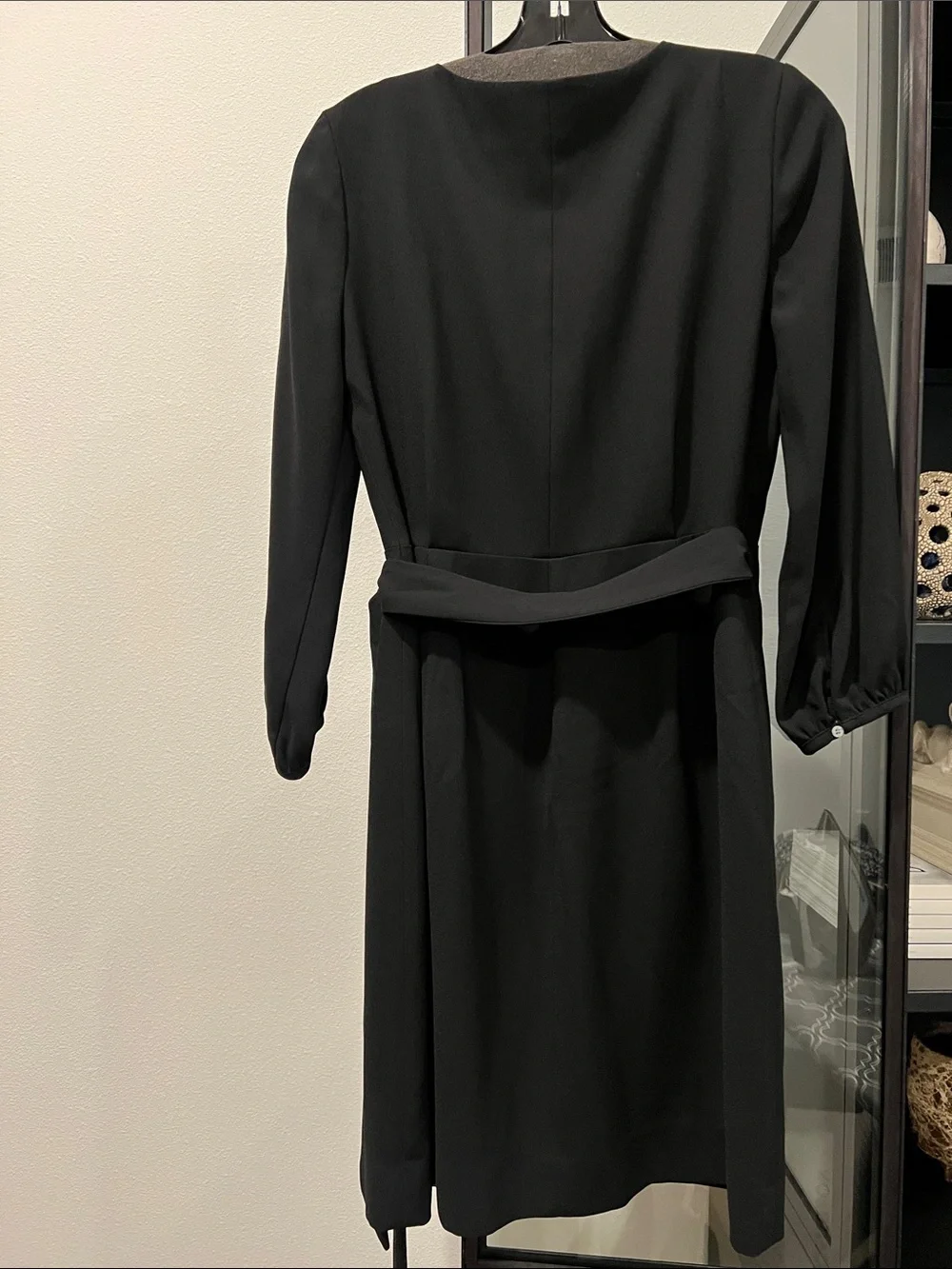 Black Wrap Midi Dress with Tie Waist